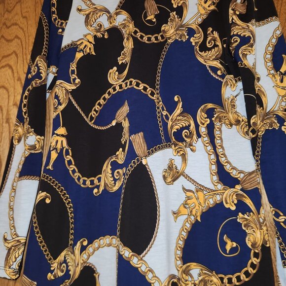 Gold Chain Print Long Sleeve Button-Up Tunic Top Ladies Size M EUC - Picture 3 of 6